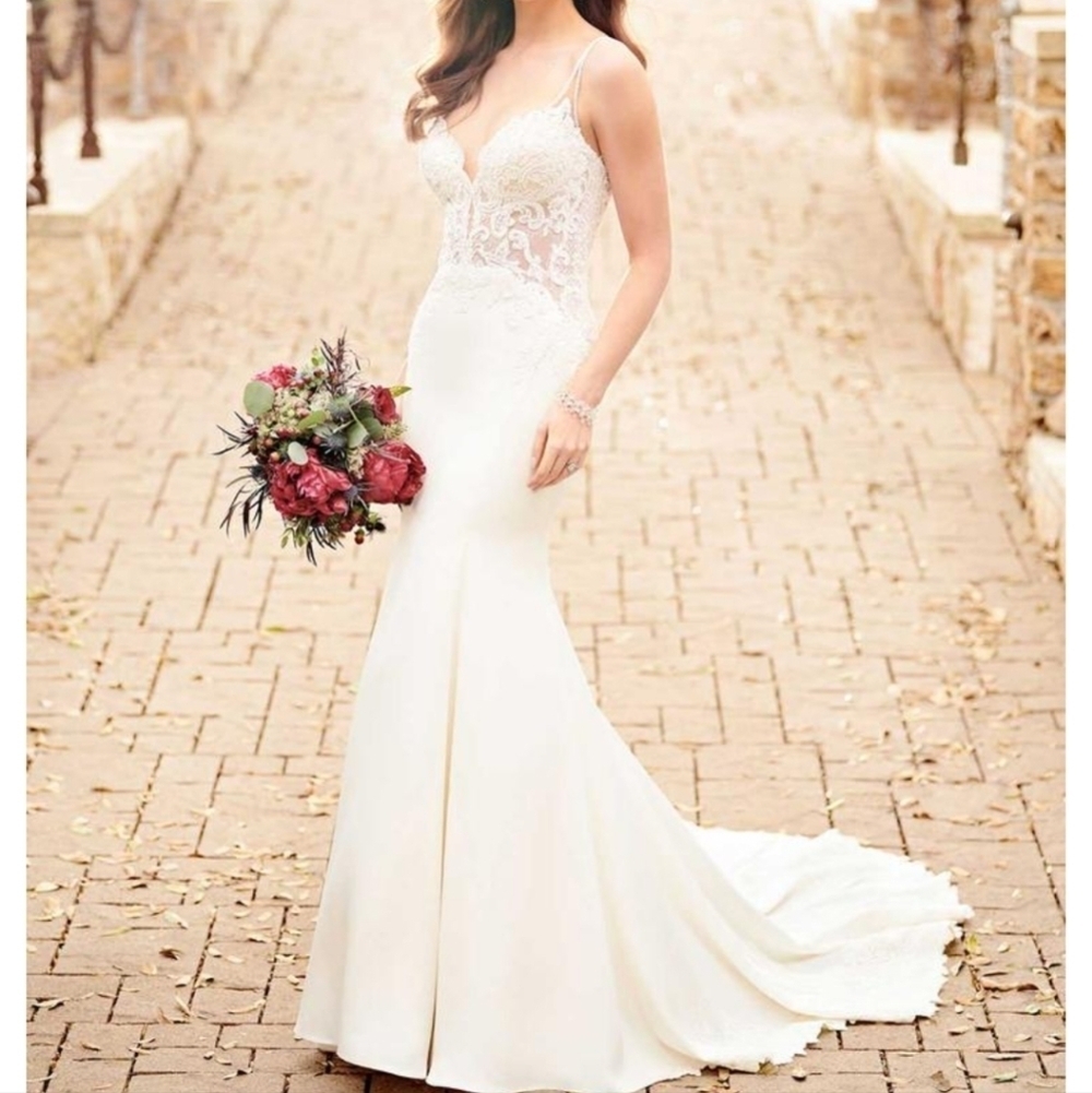 Essence of Australia D2457 white lace beaded sheer sleeveless wedding dress